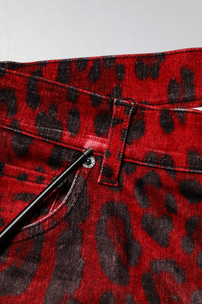 Red Leopard Print Cotton Skinny Denim Jeans