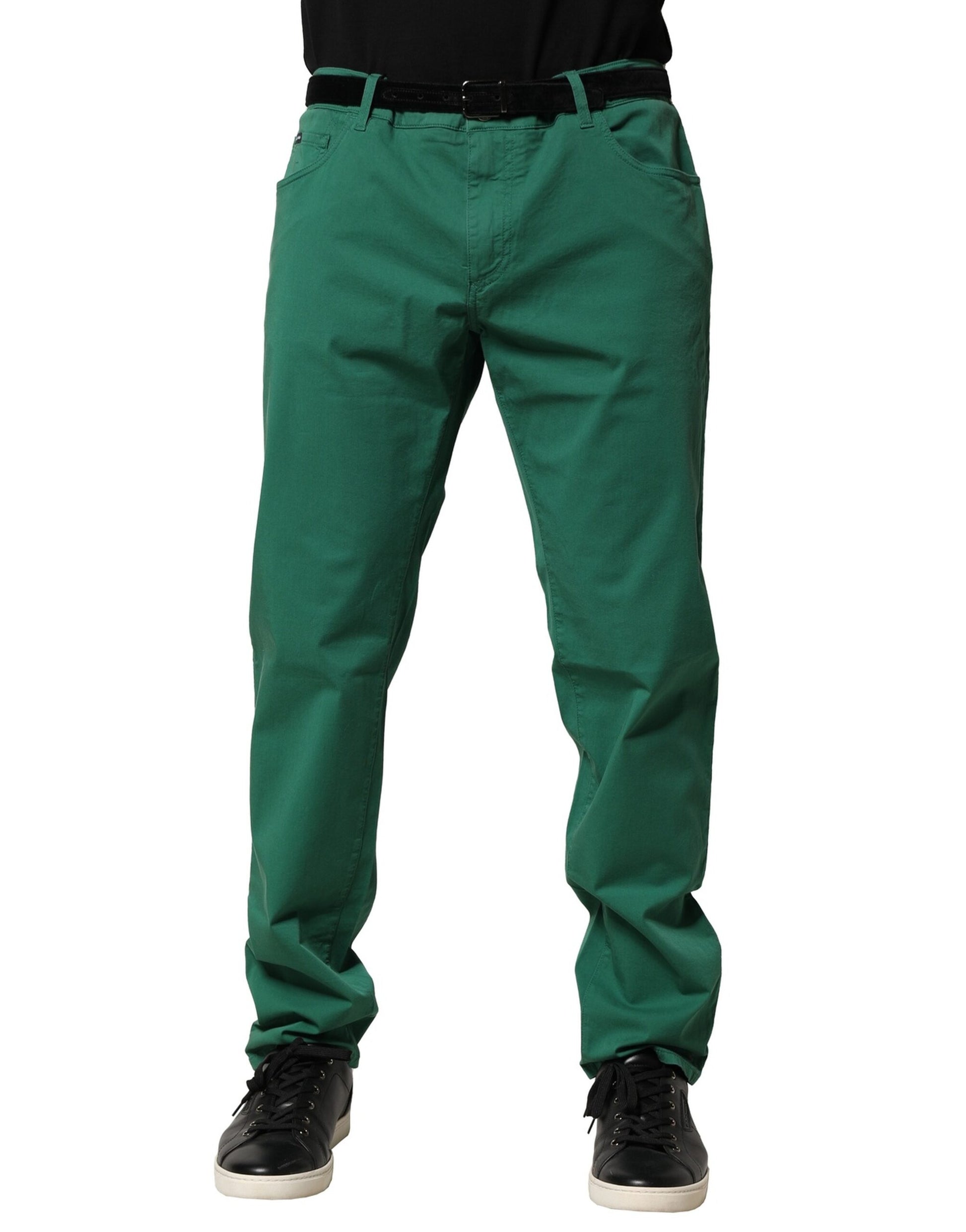 Green Cotton Stretch Skinny Men Denim Jeans