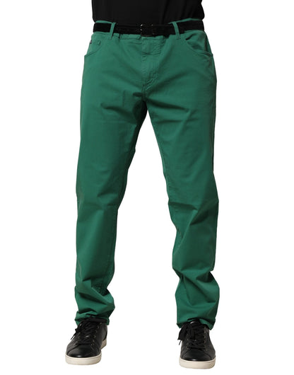 Green Cotton Stretch Skinny Men Denim Jeans