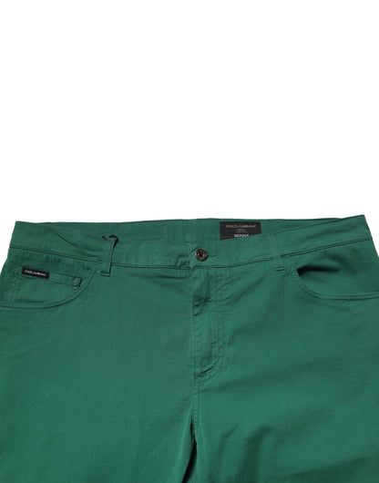 Green Cotton Stretch Skinny Men Denim Jeans