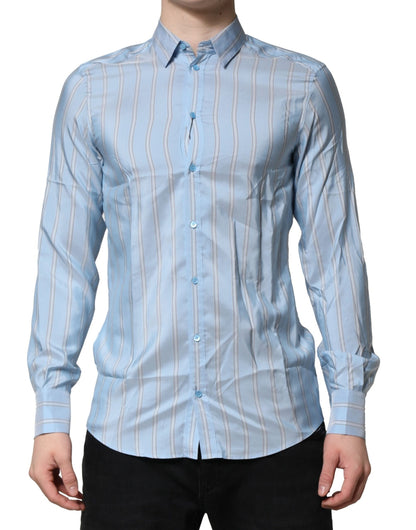 Light Blue MARTINI Striped Formal Dress Shirt