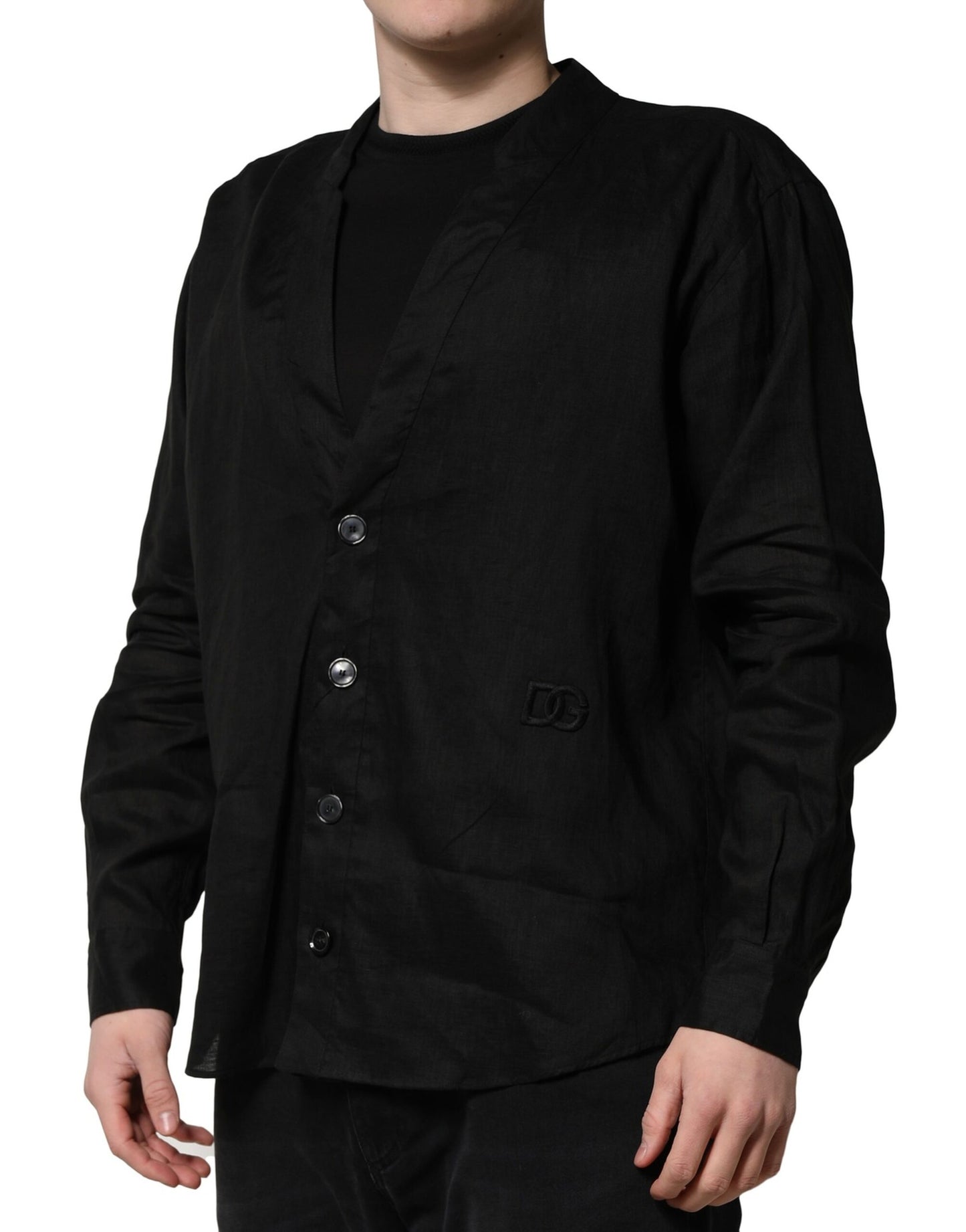 Black Linen Long Sleeves Men Casual Shirt