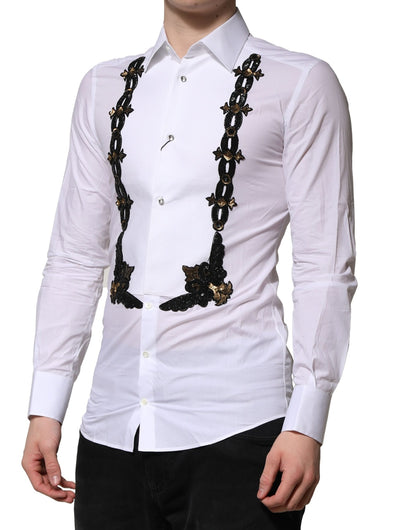 White GOLD Embellished Formal Men Dress Shirt