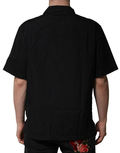 Black Cotton Short Sleeve Buttoned Casual Shirt