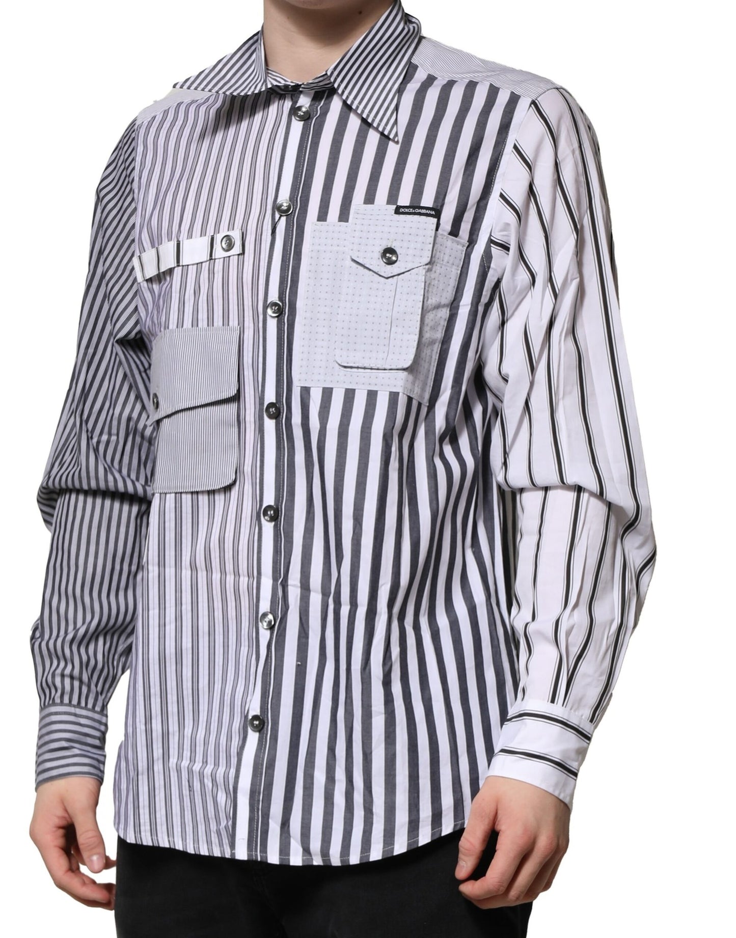 White Gray Striped Cotton Men Casual Shirt