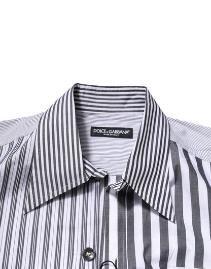 White Gray Striped Cotton Men Casual Shirt