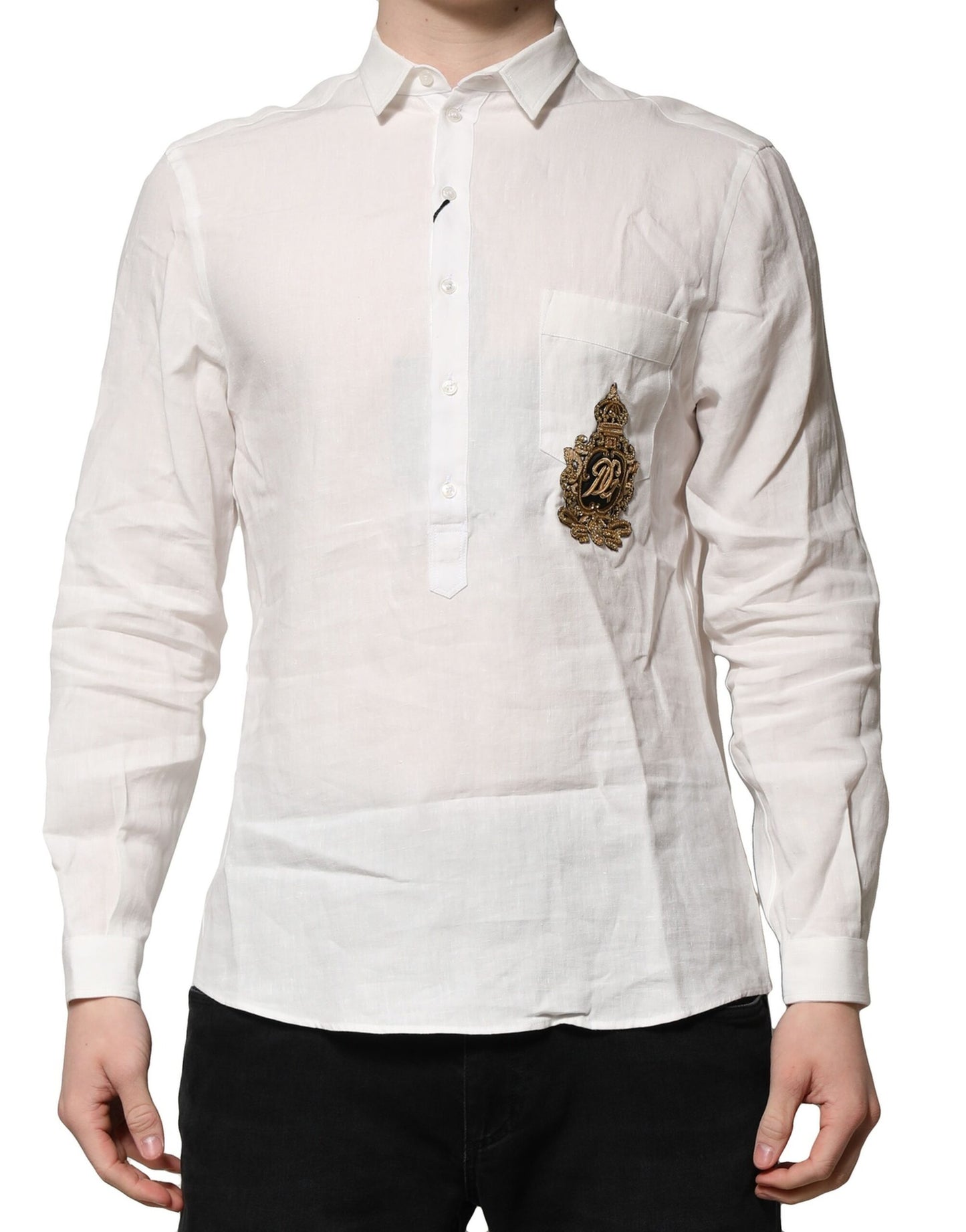 White DG Crown Embellish Dress Formal Shirt