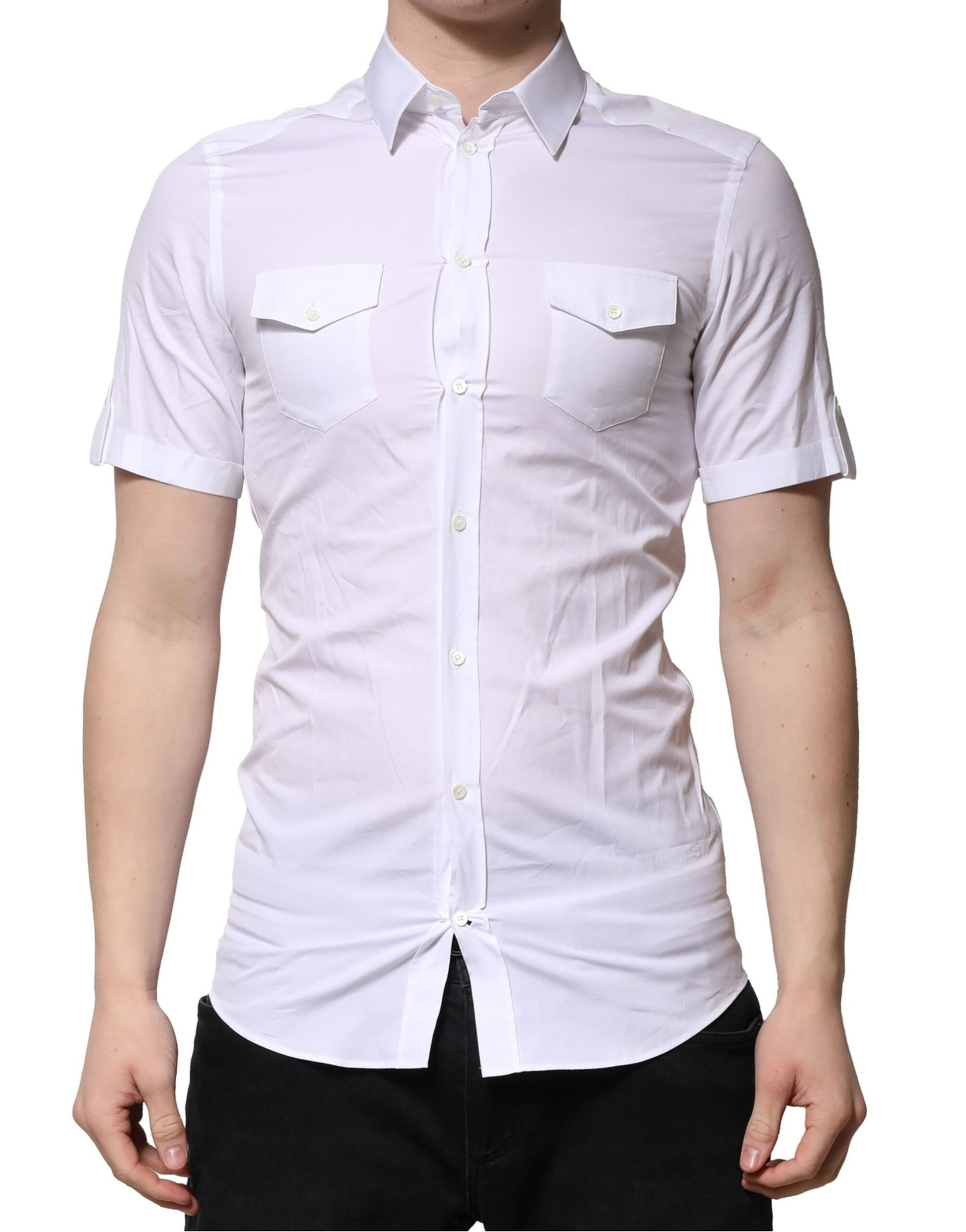 White Cotton Short Sleeves GOLD Casual Shirt