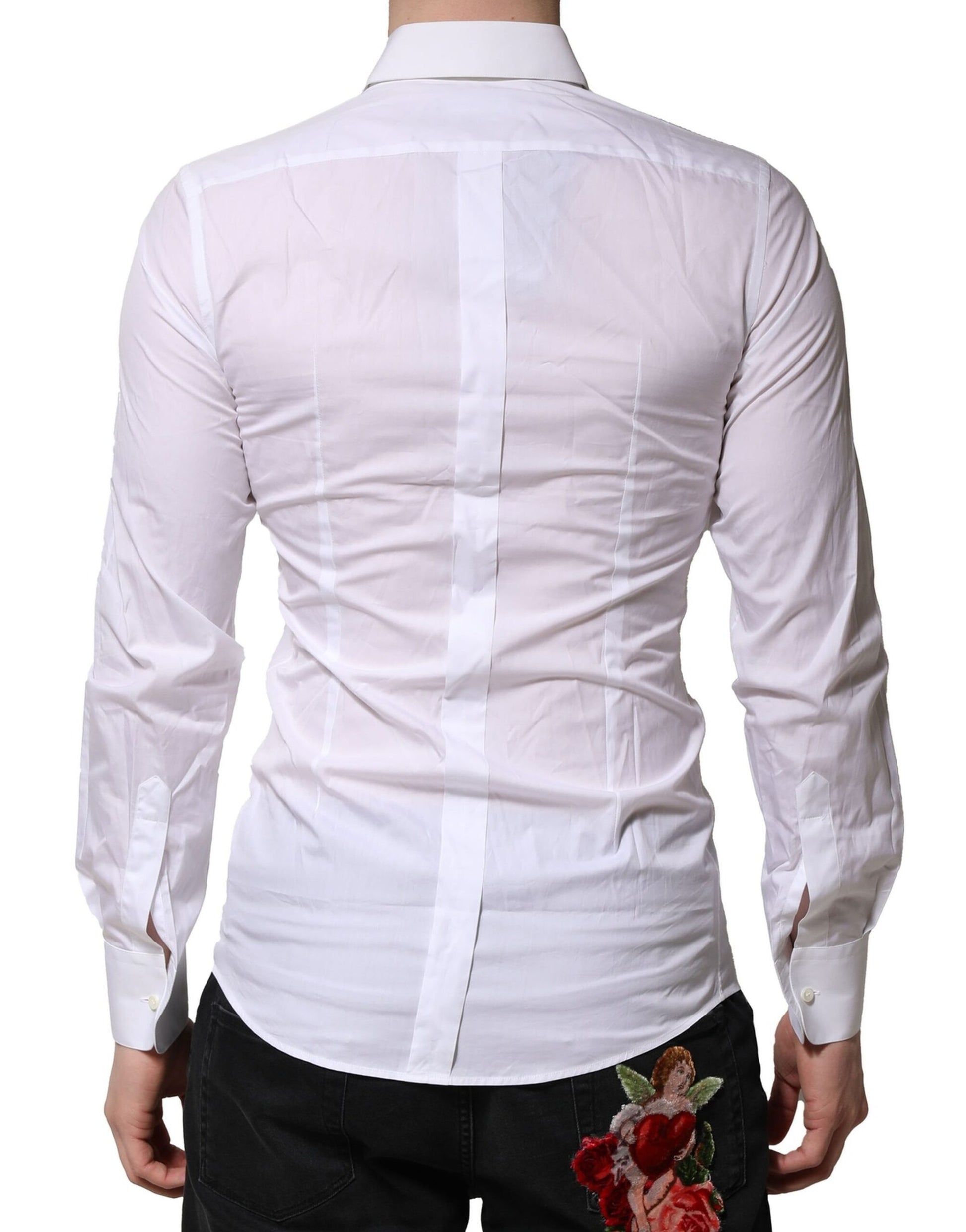 White Floral Embroidery Men GOLD Formal Shirt