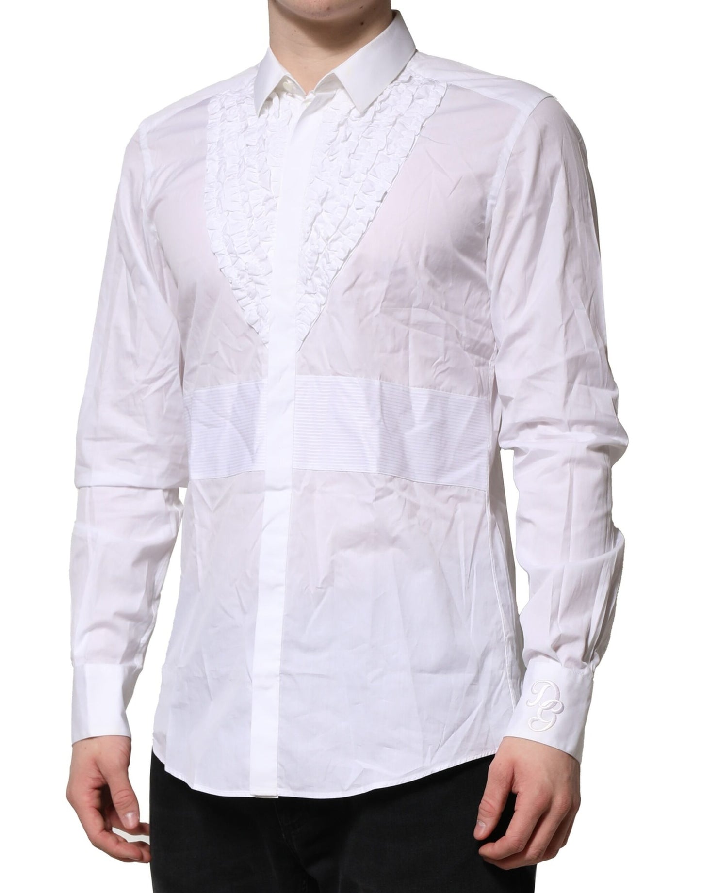 White Cotton Ruffled Detailing Formal Shirt