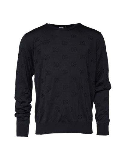 Black Silk Crew Neck Sweatshirt Sweater