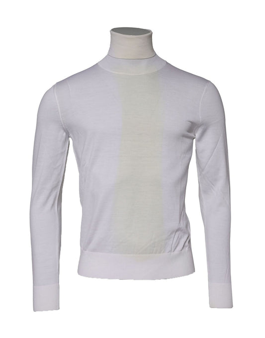 White Wool Turtleneck Men Sweatshirt Sweater