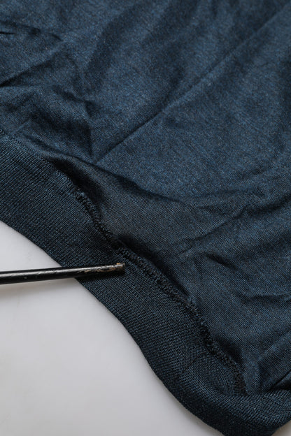 Dark Blue Silk Logo Patch Crew Neck T-shirt