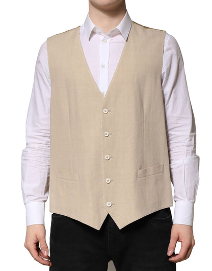 Beige Linen Dress Formal Men Waistcoat Vest