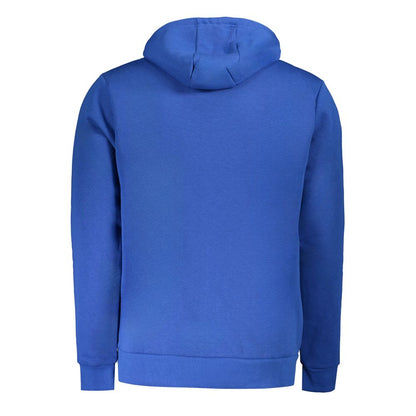 Blue Cotton Men Sweater with Hood and Pockets