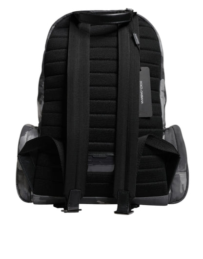 Gray Cotton Camouflage Logo Plaque Backpack Bag