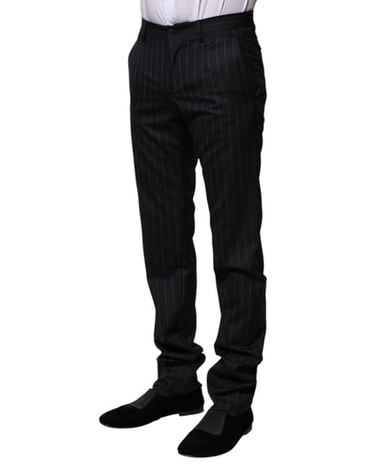 Black Wool Striped Formal Pants