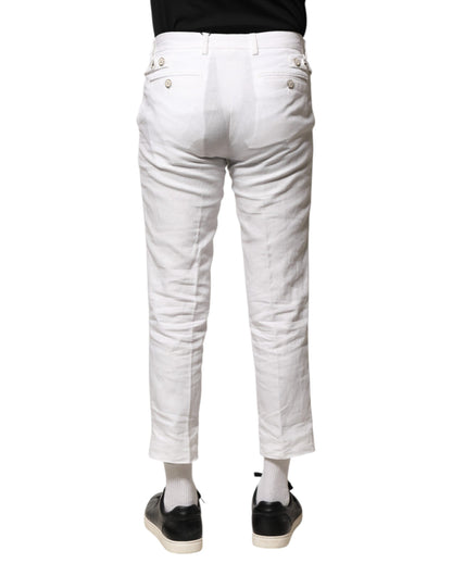 White Linen Mid Waist Cropped Pants