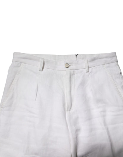 White Linen Mid Waist Cropped Pants
