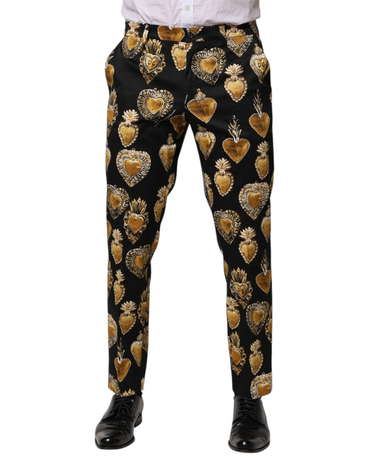 Black Gold Sacred Heart Print Pants