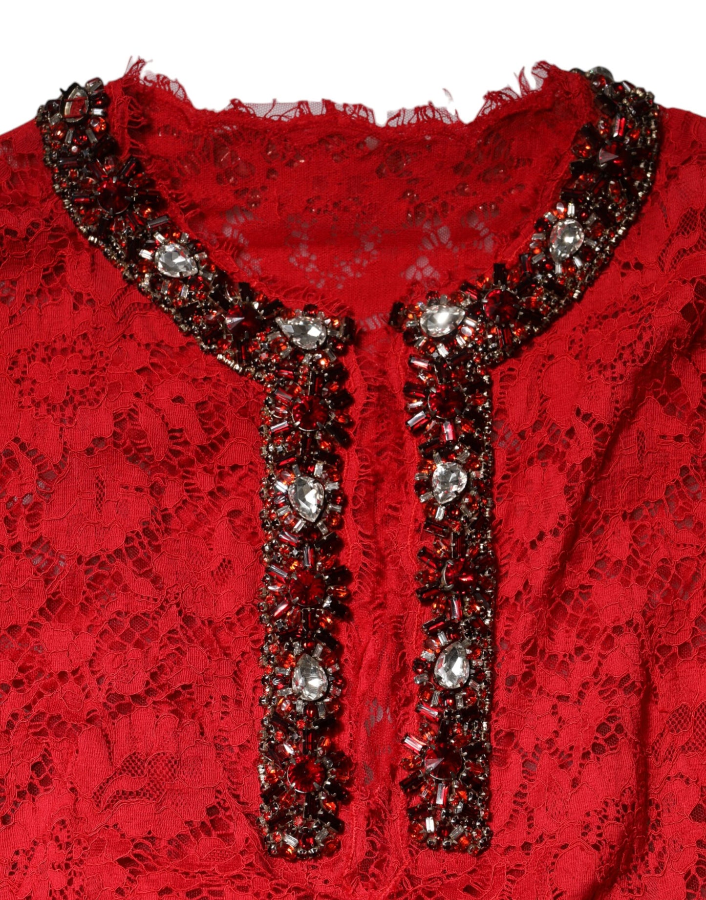 Red Floral Lace Rhinestone Embellished Dress