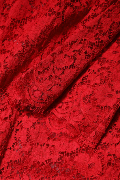 Red Floral Lace Rhinestone Embellished Dress