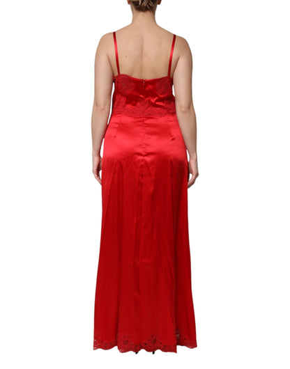 Red Silk Sleeveless Maxi Long Dress