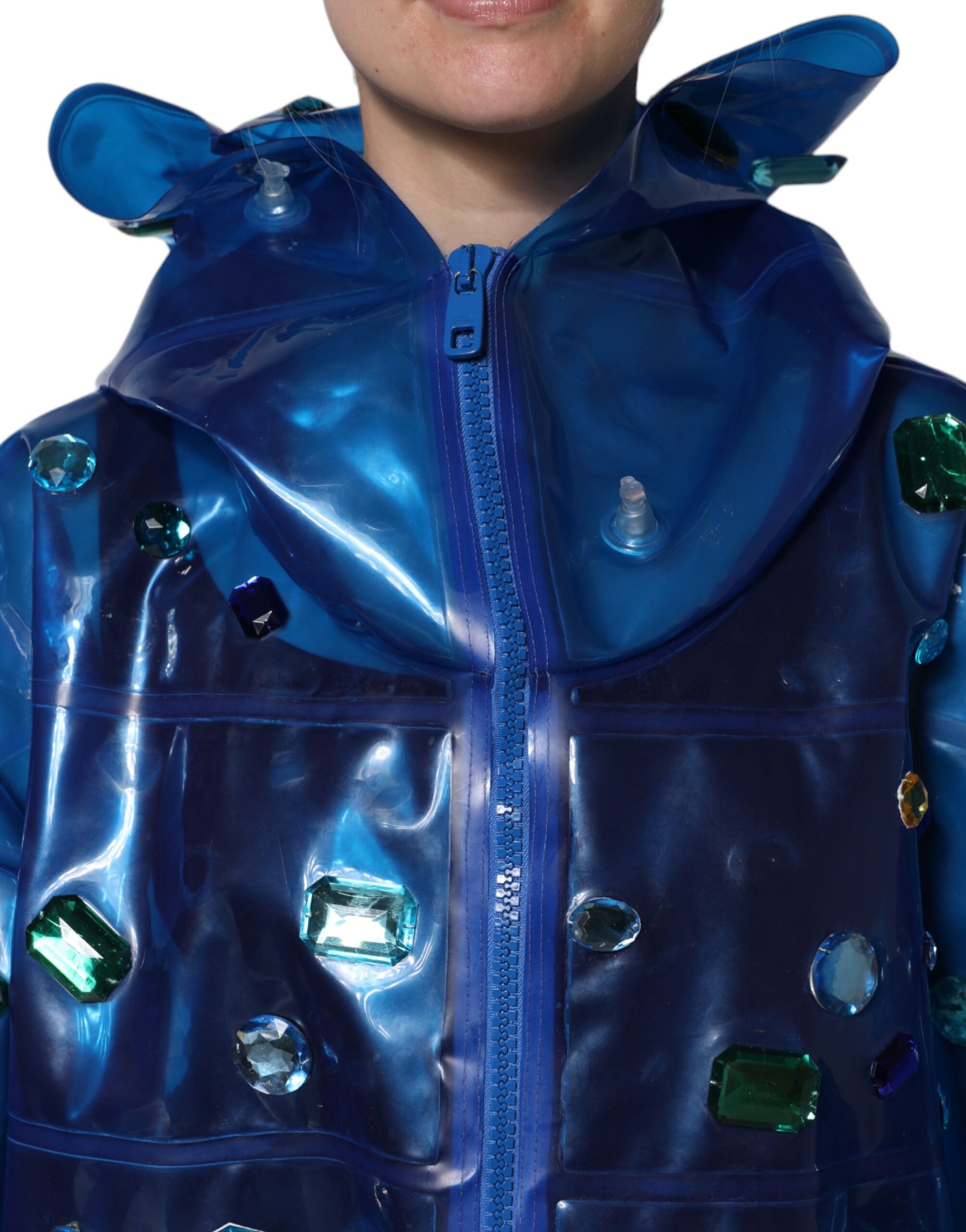 Blue Crystal Hooded Raincoat Jacket