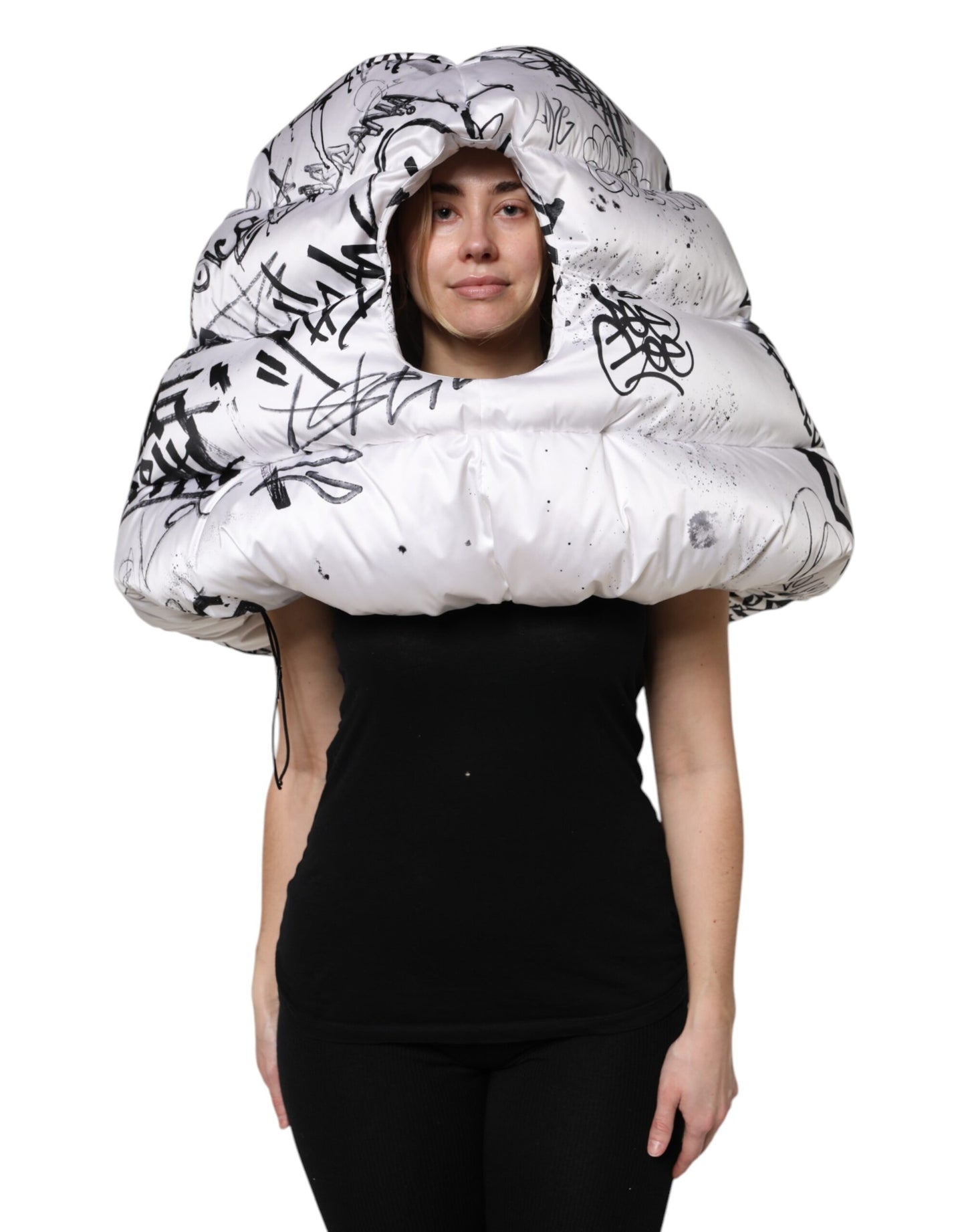 White Polyester Printed Hood Quilted Hat