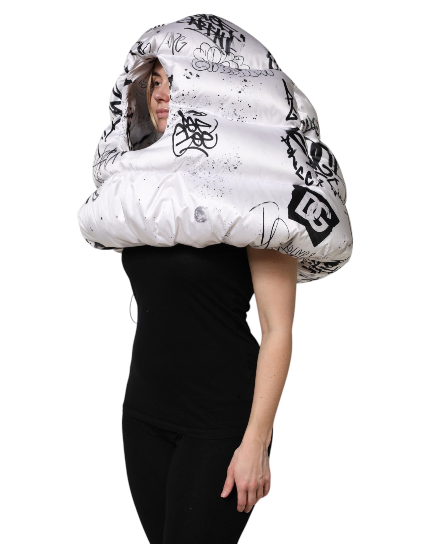 White Polyester Printed Hood Quilted Hat