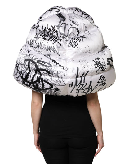 White Polyester Printed Hood Quilted Hat