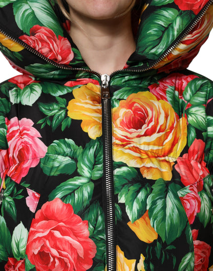 Multicolor Floral Puffer Hooded Jacket