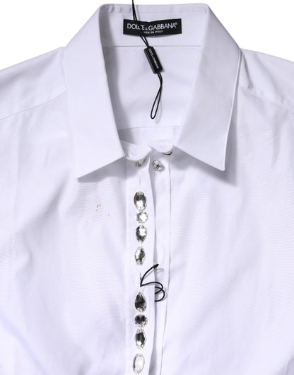 White Rhinestone Embellish Long Sleeves Top