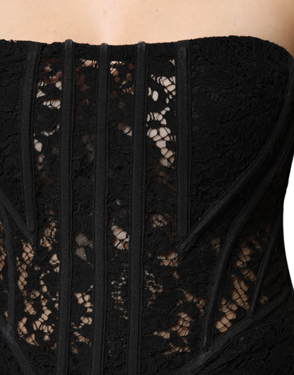 Black Cotton Floral Lace Corset Bustier Top