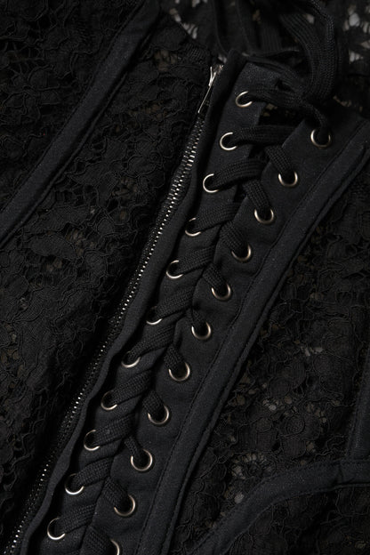 Black Cotton Floral Lace Corset Bustier Top
