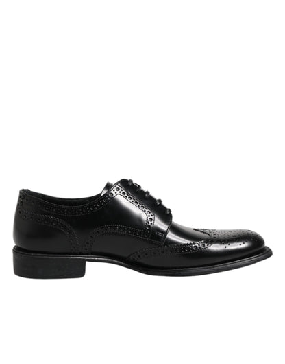 Black Leather Derby Wingtip Formal Shoes