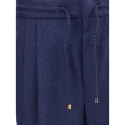 Blue Fleece Wool Casual Pants