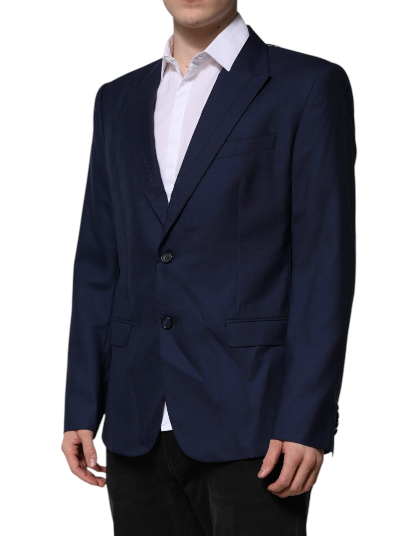 Blue Wool Single Breasted Suit Coat Blazer