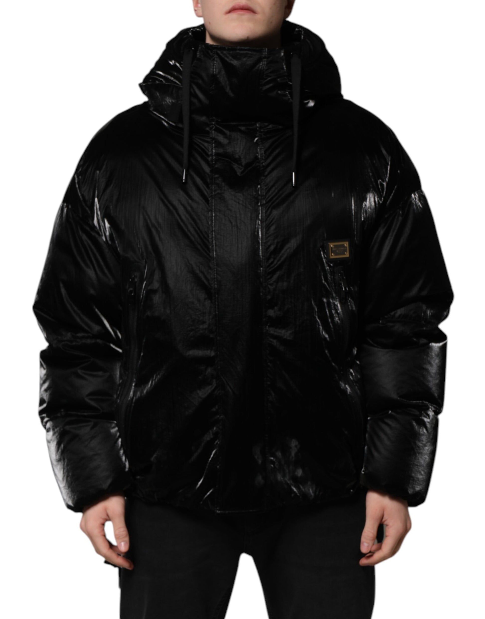 Black Logo Full Zip Hooded Quilted Jacket