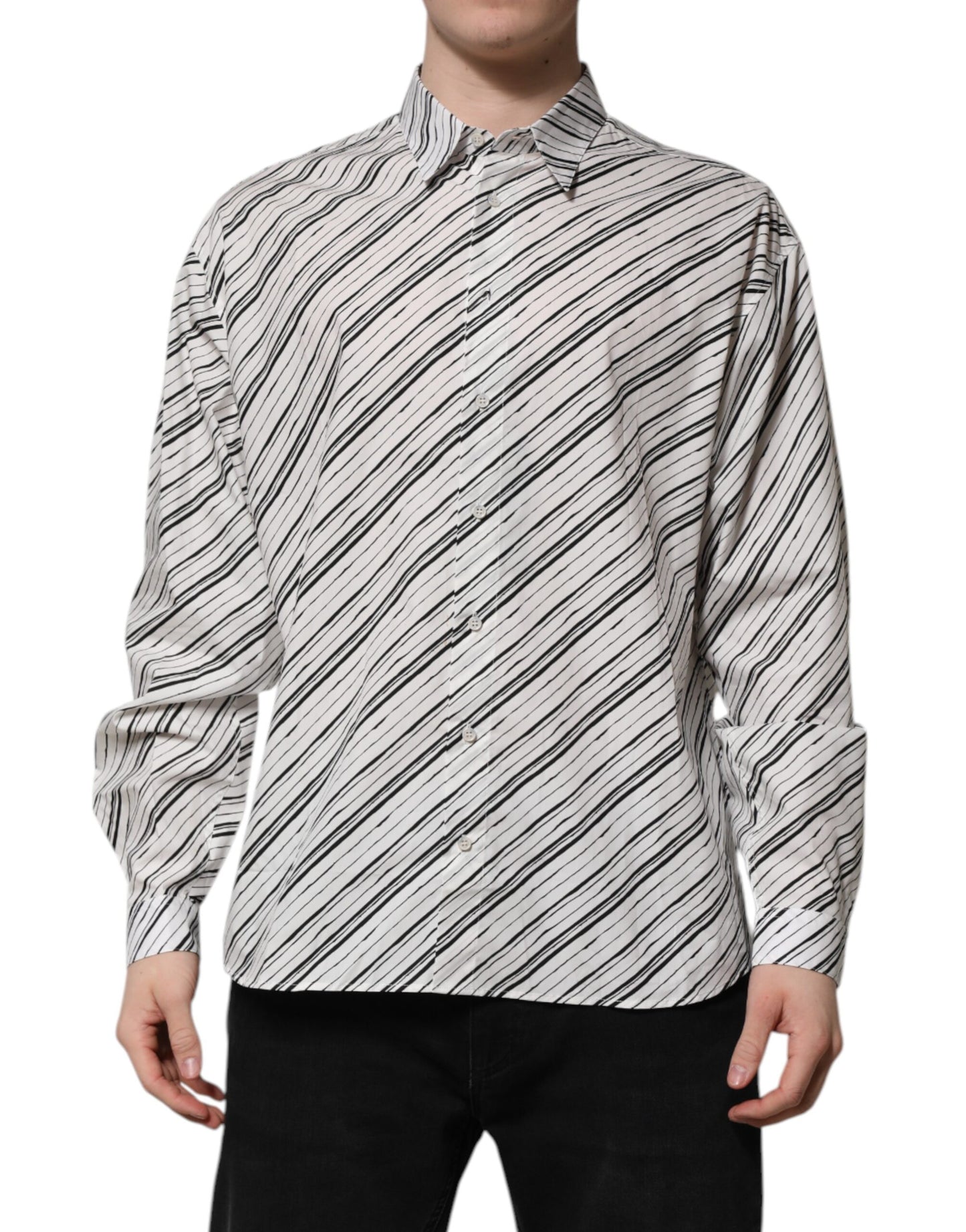 White Striped Long Sleeves Men Formal Shirt