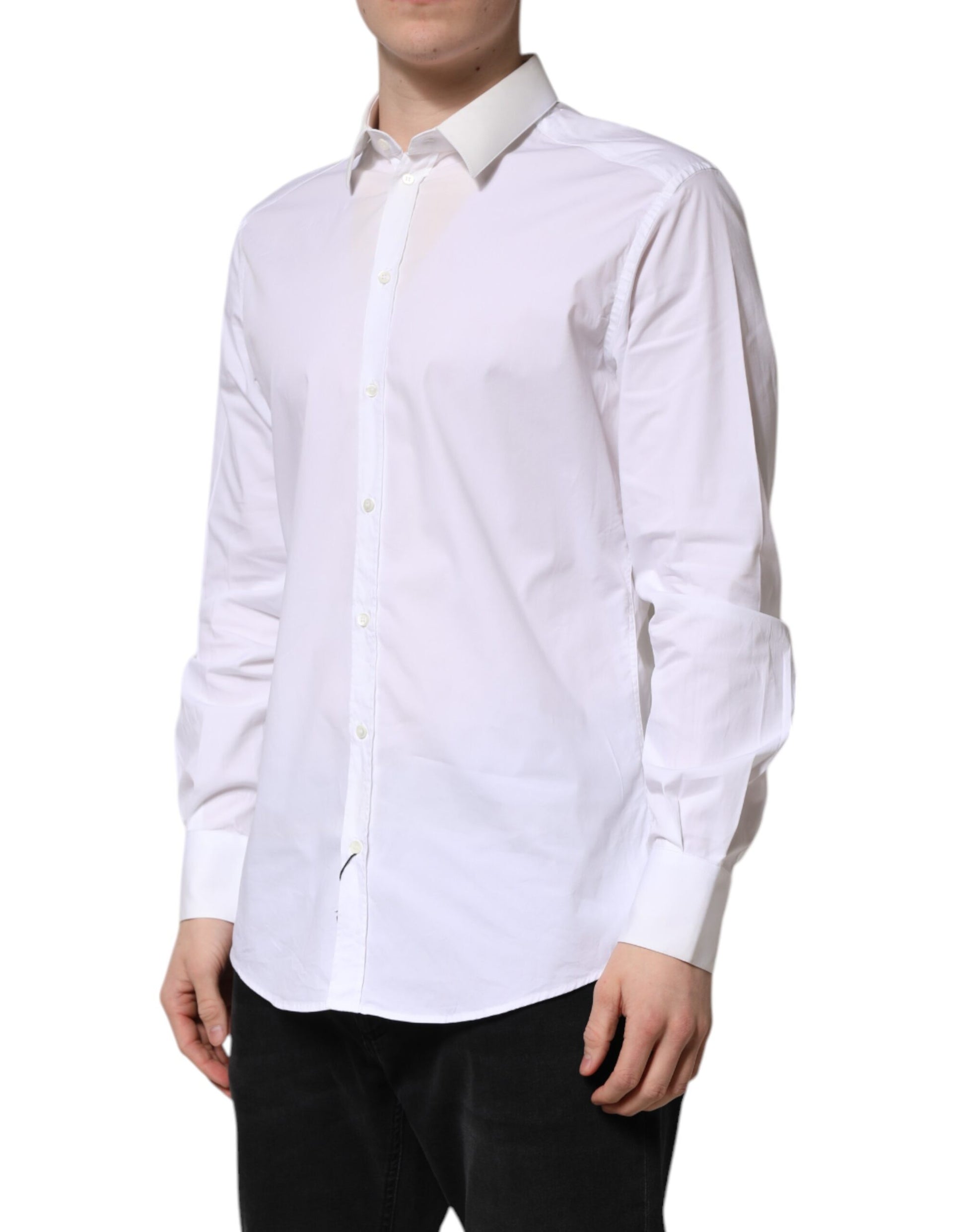 White Cotton GOLD Long Sleeves Dress Shirt