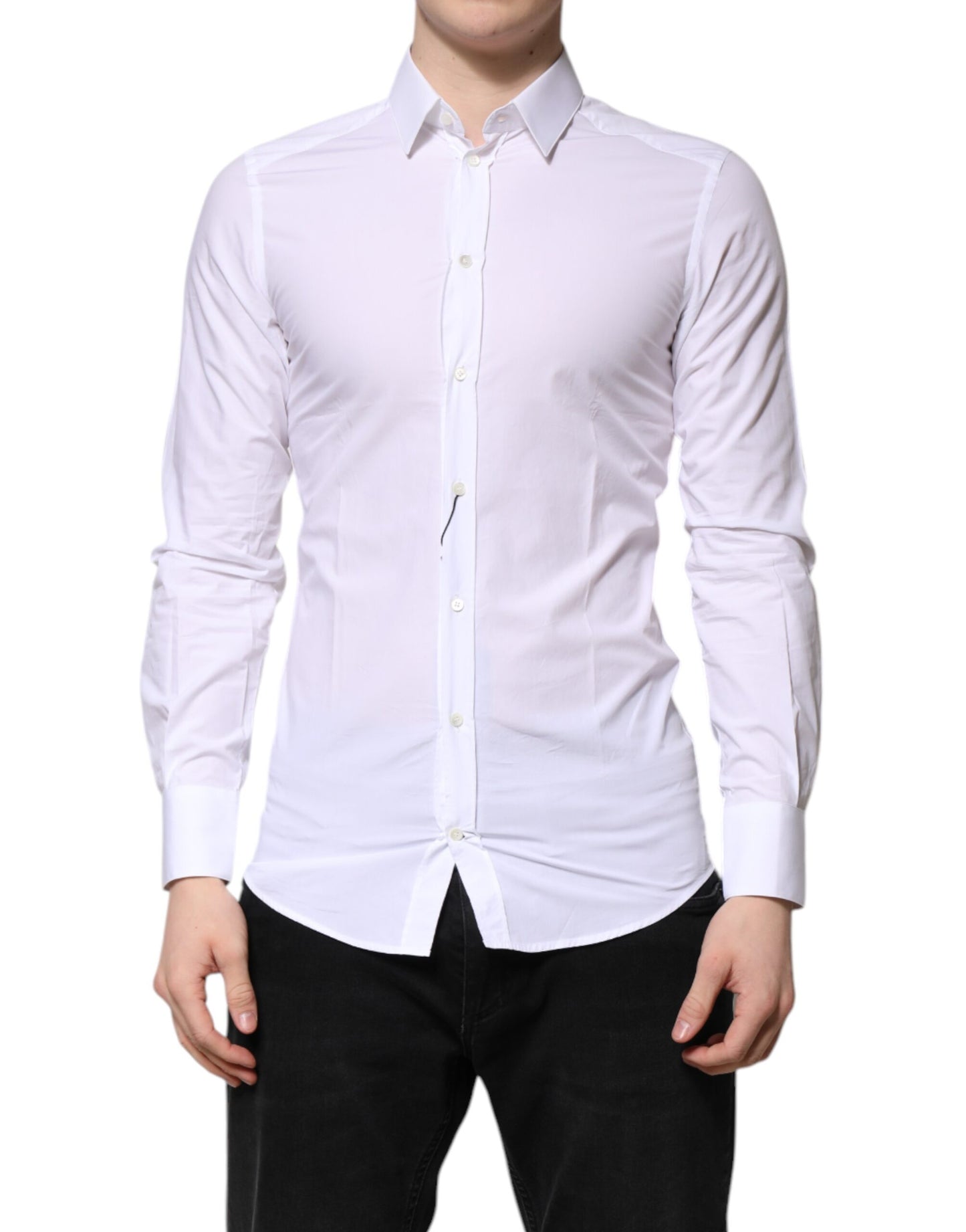 White Cotton GOLD Long Sleeves Dress Shirt