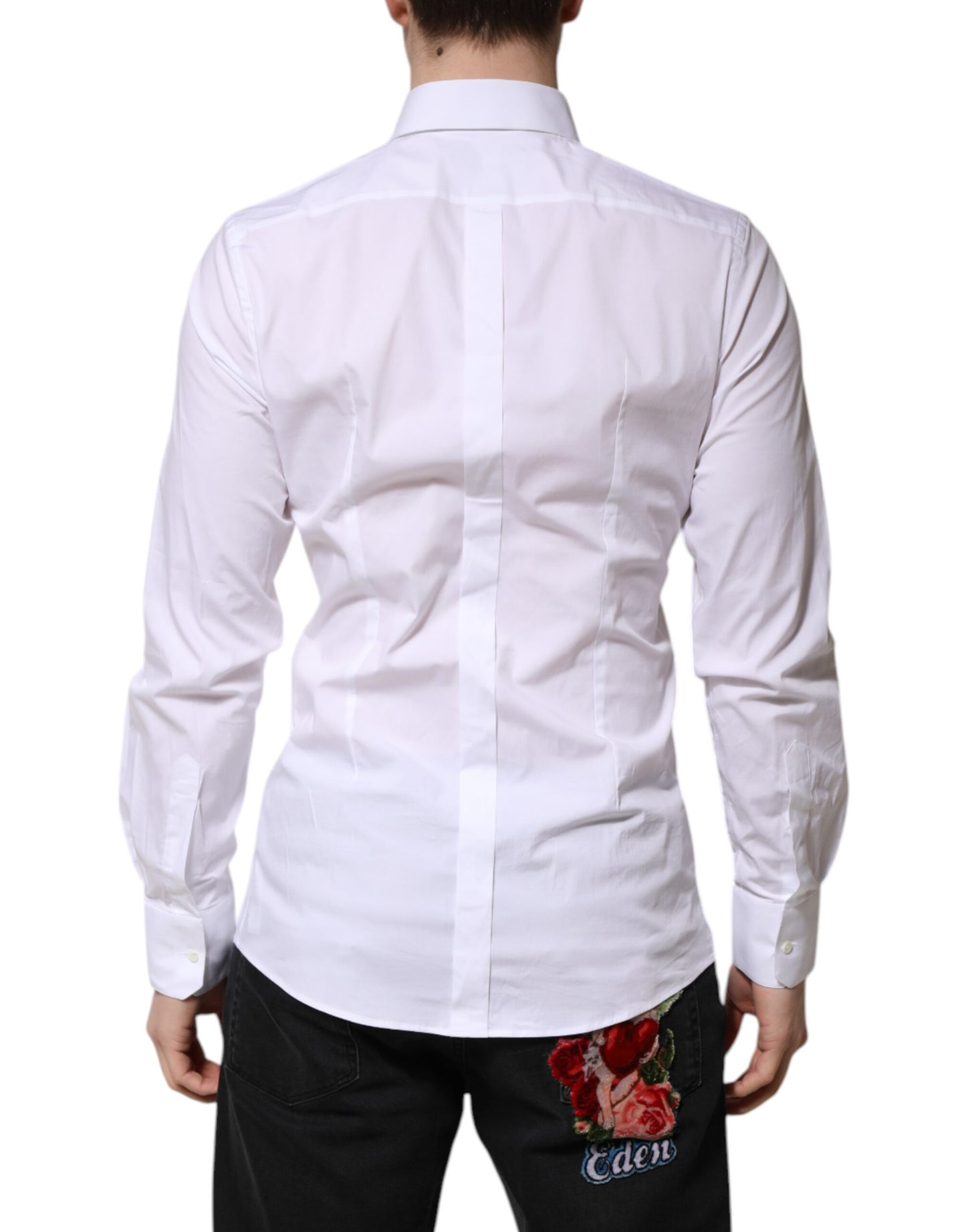 White Cotton GOLD Long Sleeve Men Dress Shirt