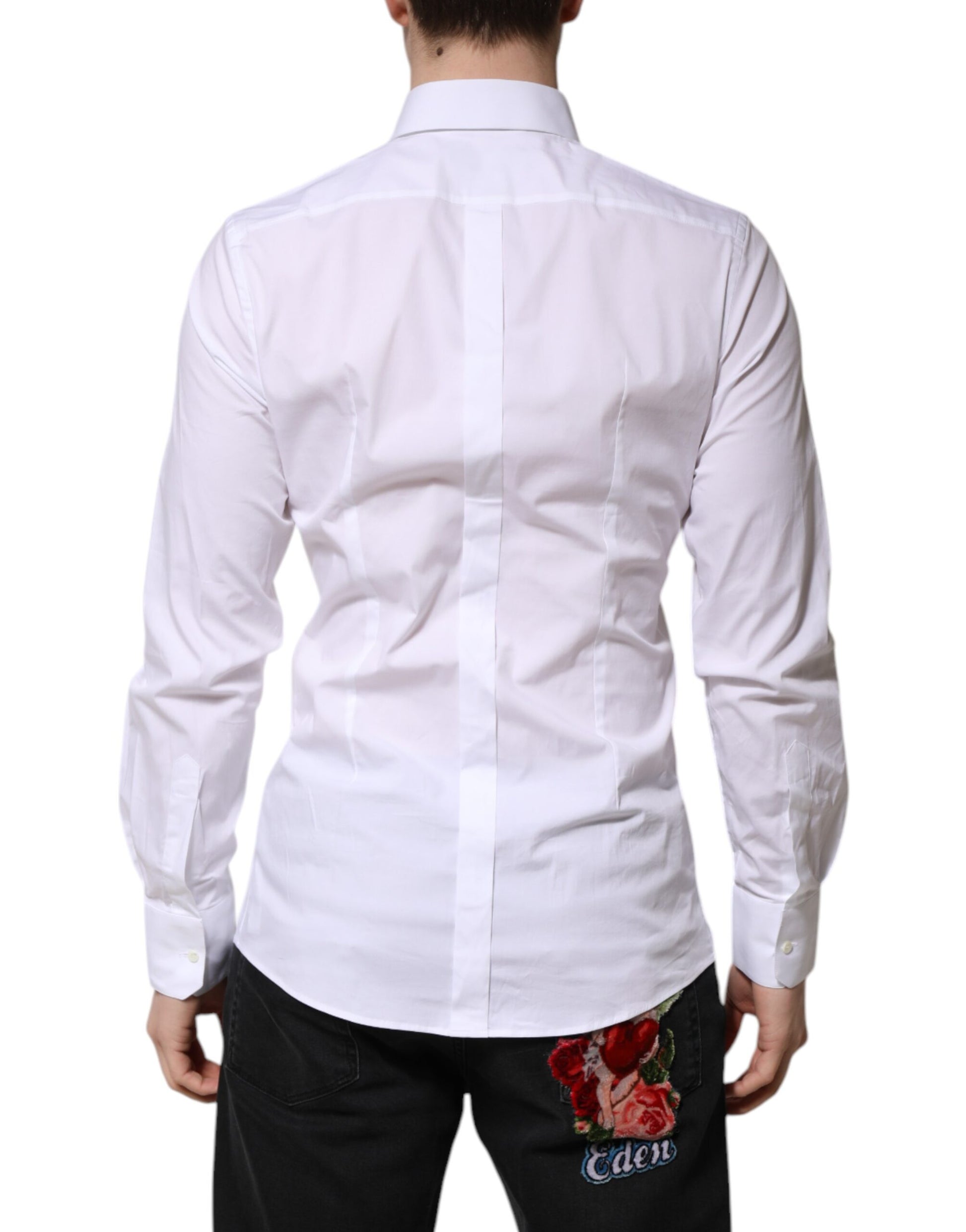 White Cotton GOLD Long Sleeve Men Dress Shirt