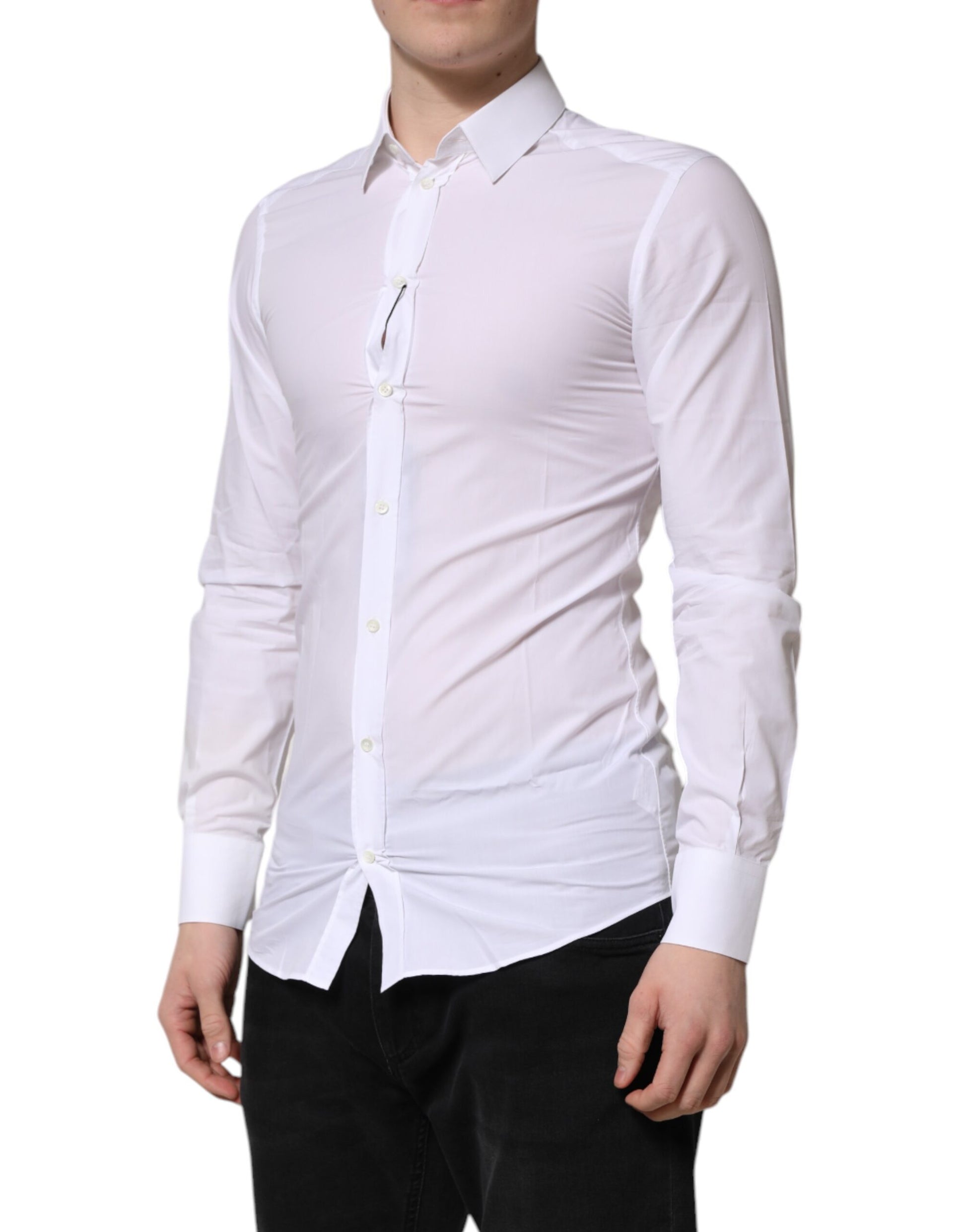 White Cotton GOLD Long Sleeve Men Dress Shirt