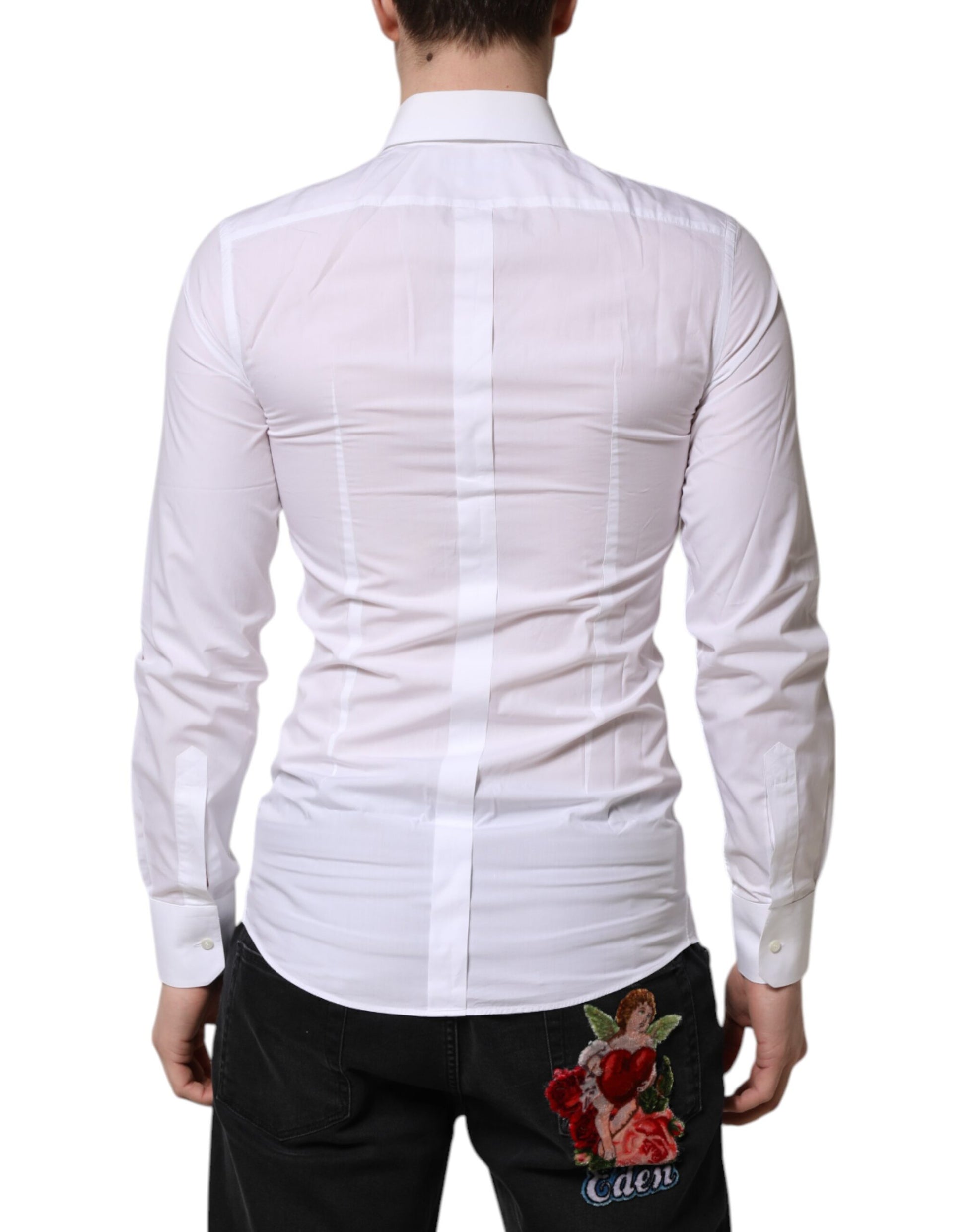 White Cotton GOLD Long Sleeve Men Dress Shirt
