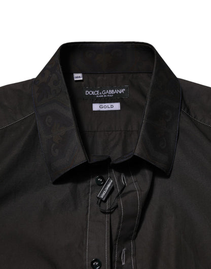 Black Cotton Jacquard GOLD Collar Dress Shirt
