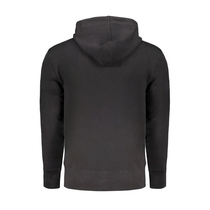 Black Cotton Men Sweater with Hood and Central Pockets