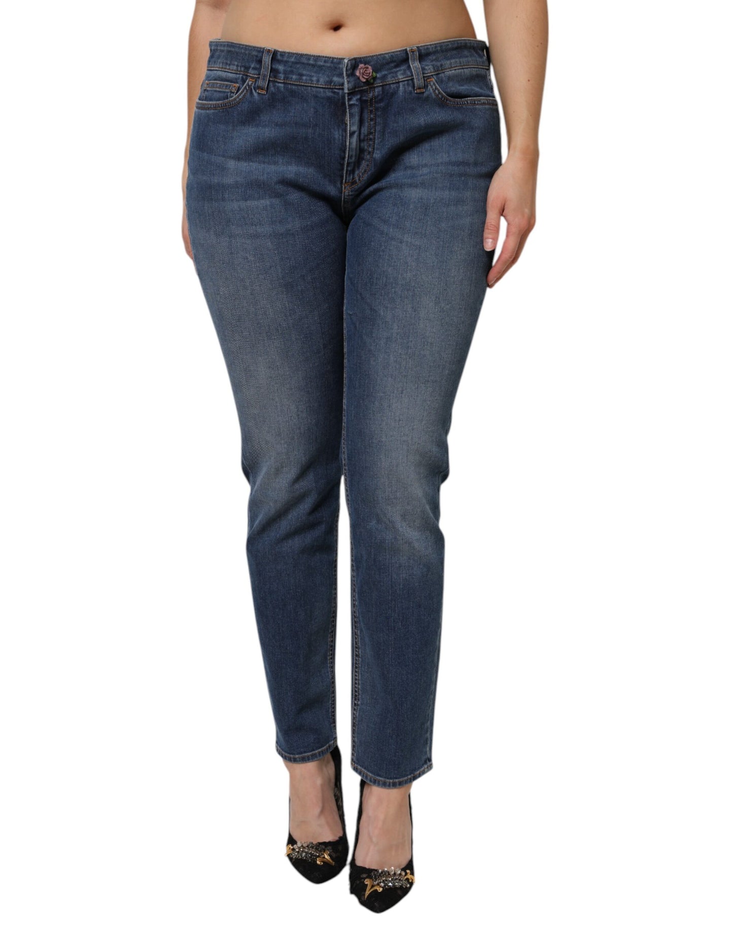 Blue Low Waist Cotton Skinny Denim Jeans