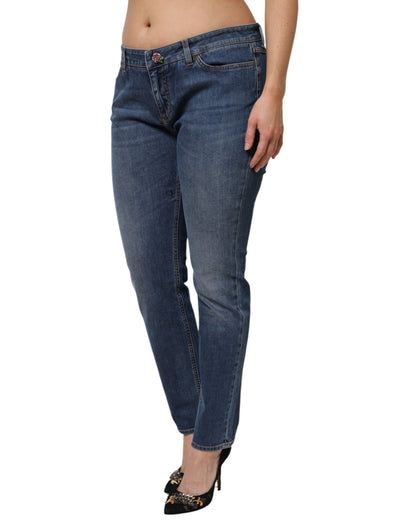 Blue Low Waist Cotton Skinny Denim Jeans